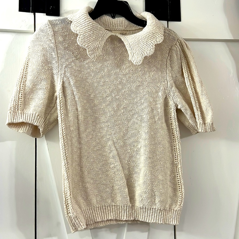 Off white collared knit blouse